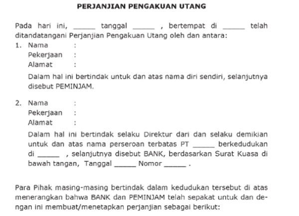 contoh surat hutang piutang